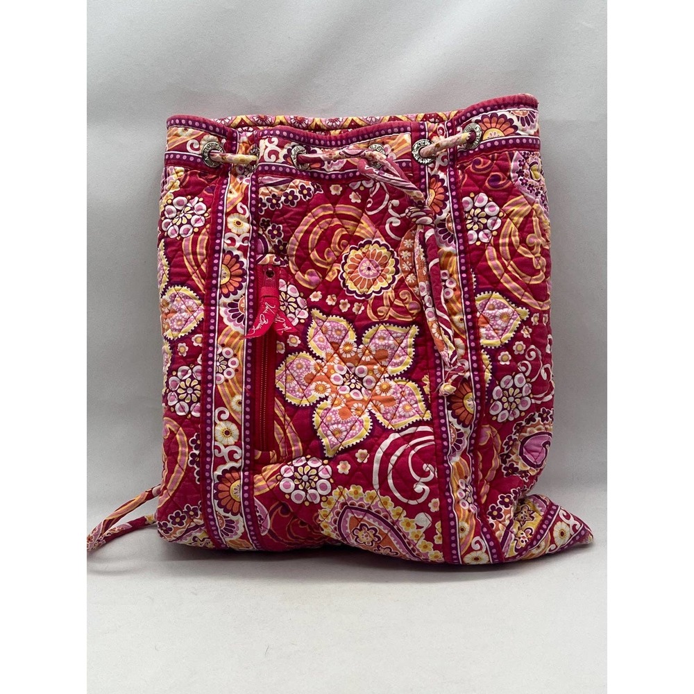 Vera Bradley Quilted Drawstring Messenger in Magenta, Pink & Yellow